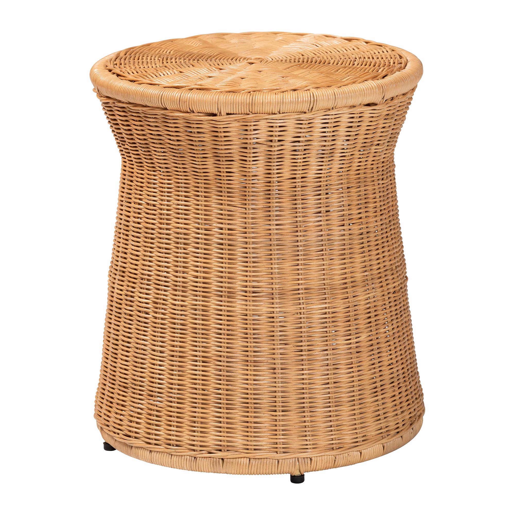 bali & pari Caroline Round Natural Rattan End Table - Handwoven Wicker Drum Shape Accent Table for Living Room or Sunroom, Light Honey Affordable modern furniture in Chicago, classic living room furniture, modern end table, cheap end table